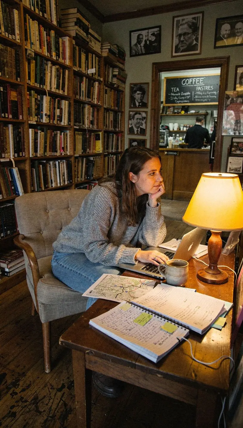 Zbliżenie na notatki dotyczące trasy podróży na stole.