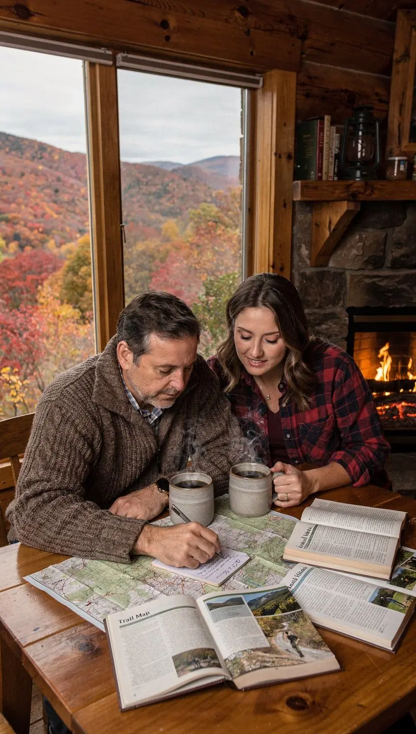 Grupa turystów przeglądających mapę podczas planowania wyprawy.